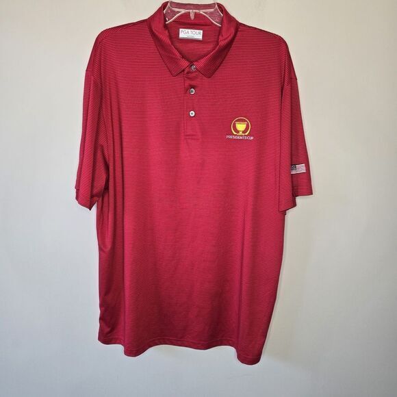 PGA Tour President's Cup Golf Polo Shirt Mens XL Red Solid USA Flag, Athleisure. - Picture 1 of 8
